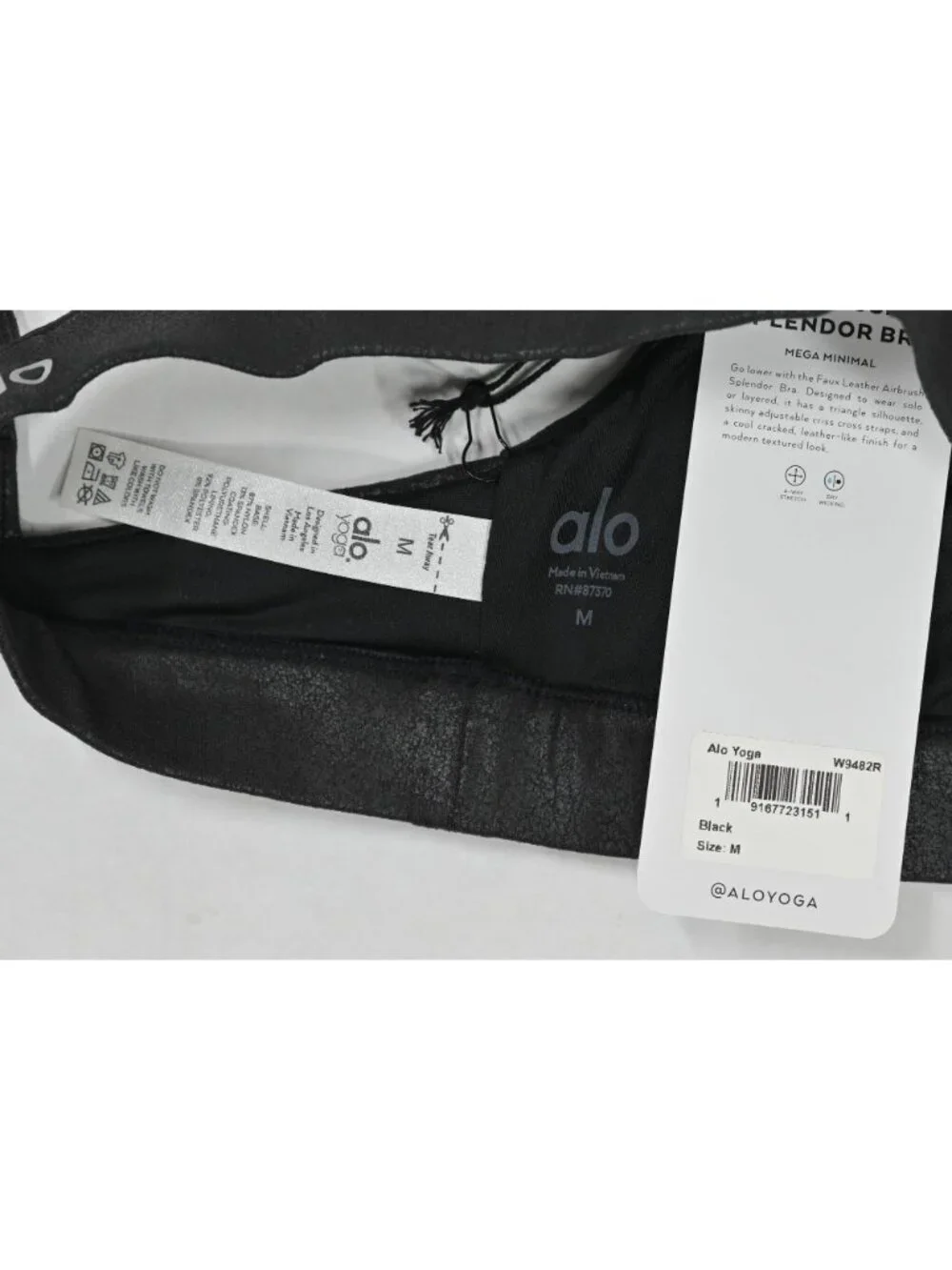 ALO Yoga Faux Leather Airbrush Splendor Bra W9482R in Black